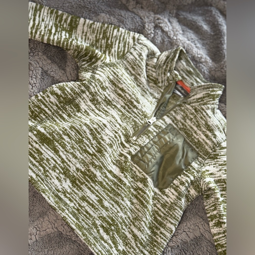 Eddie Bauer Baby Pullover 12M | Cozy Fleece Green and White Quarter-Zip Sweater